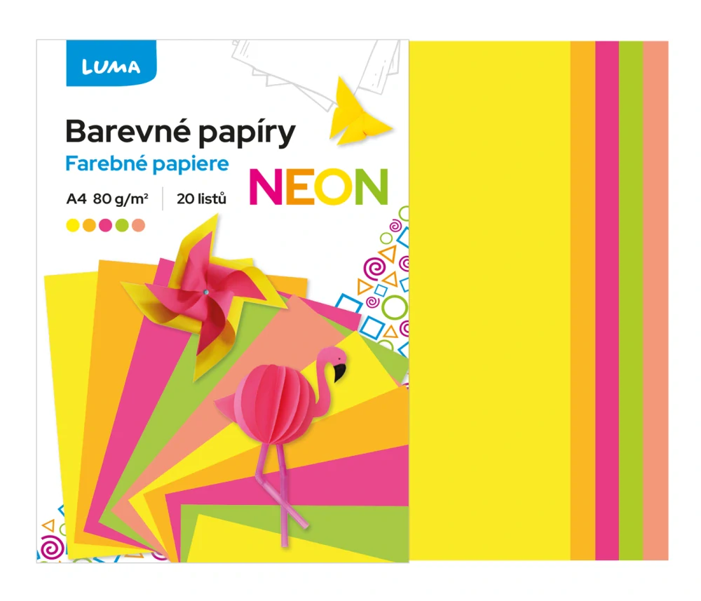 Papír barevný složka A4, 20ks NEON