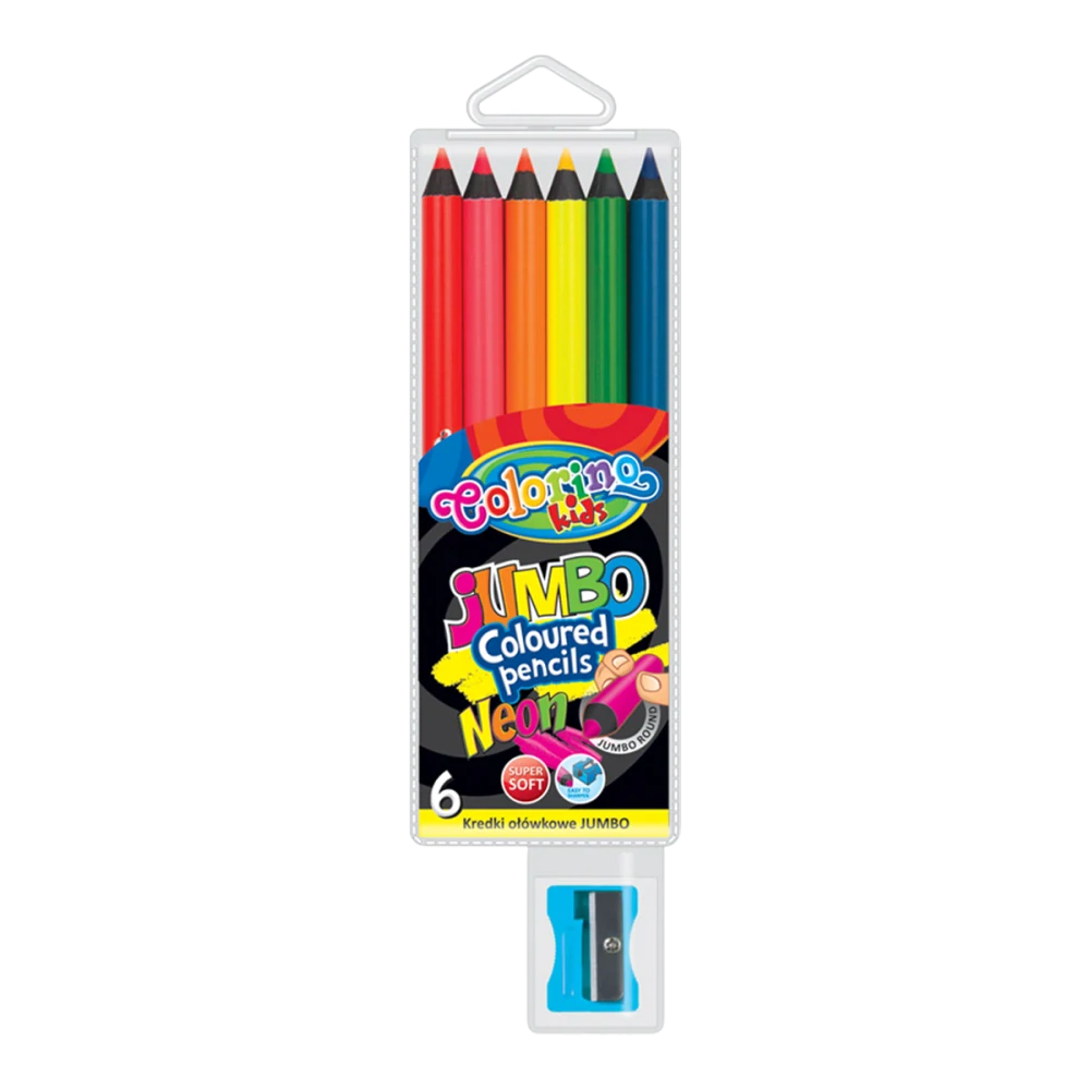 Colorino pastelky kulaté JUMBO, neonové, s ořezávátkem, 6 barev