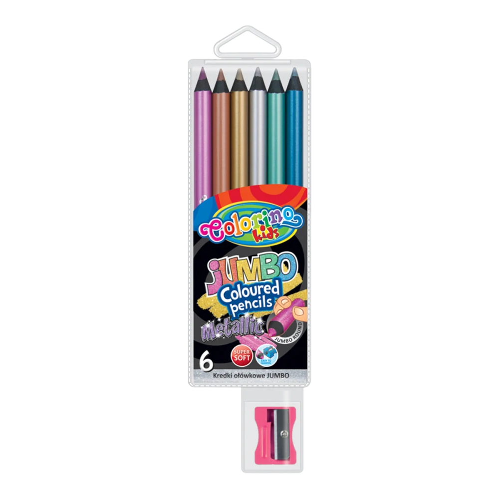 Colorino pastelky kulaté JUMBO, metalické, s ořezávátkem, 6 barev