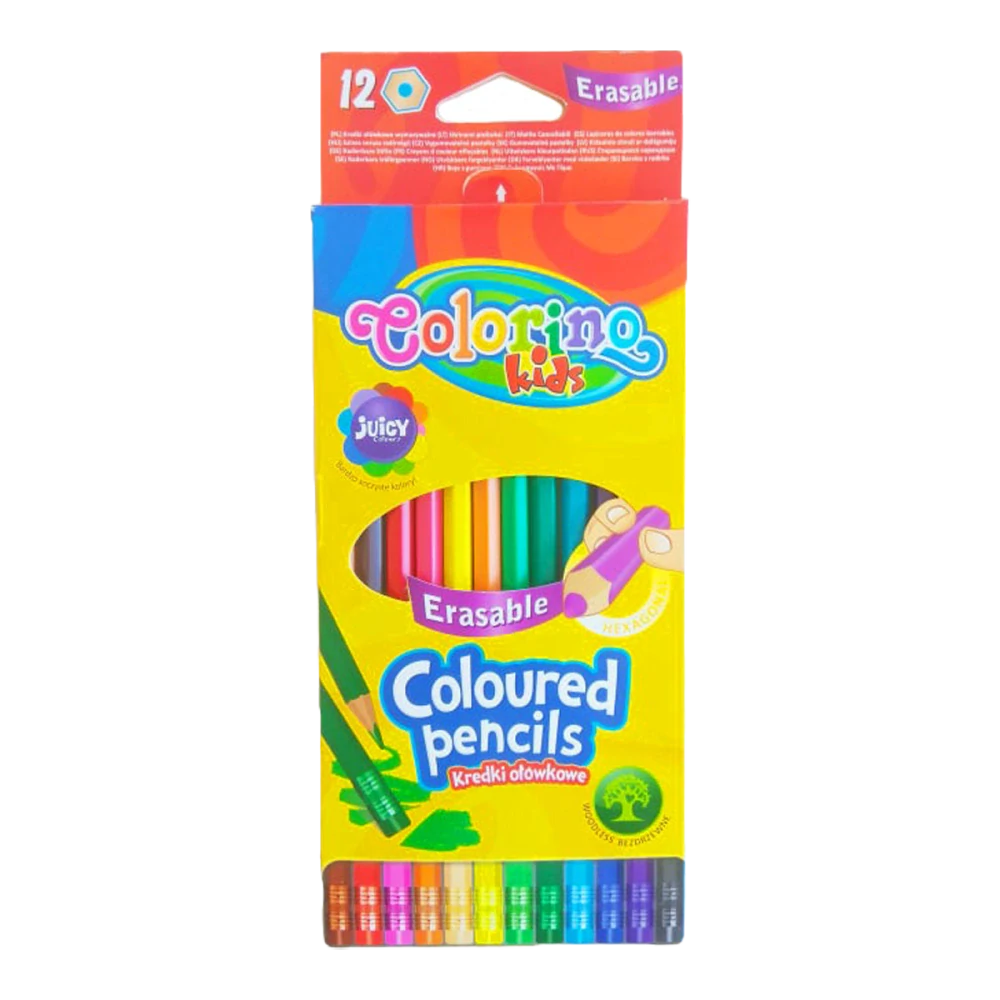 Colorino pastelky hexagonální, s barevnou pryží, 12 barev