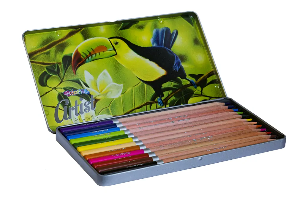 DŘEVĚNÉ KULATÉ PASTELKY V KOVOVÉM BOXU 12KS